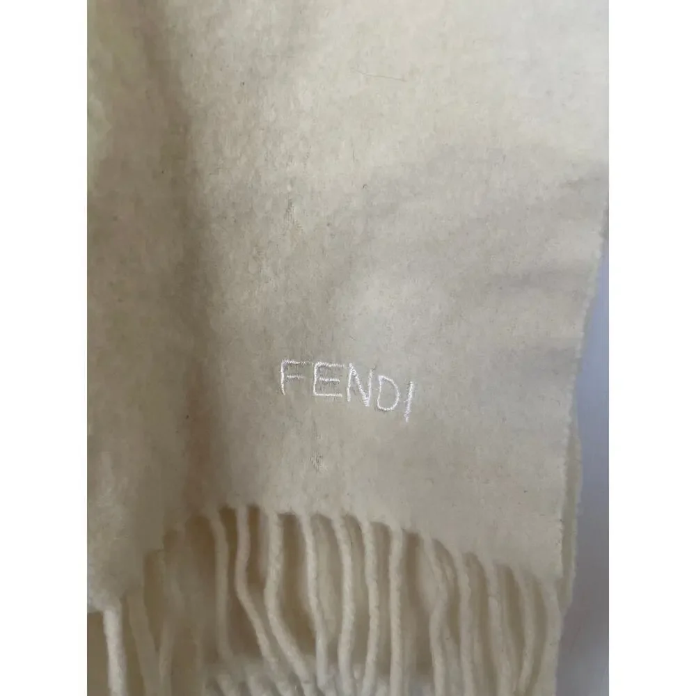 Fendi Cream Fringe Embroidered Scarf • Minimalist